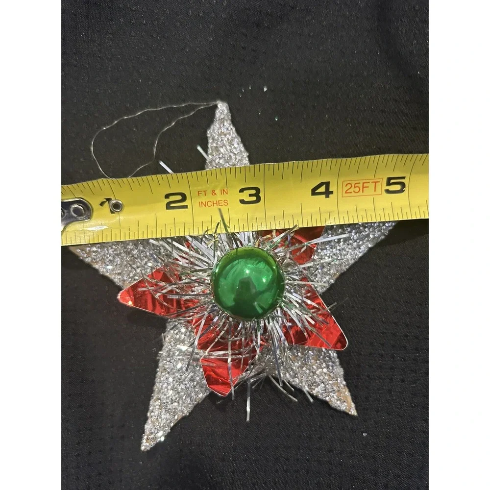 Vtg Christmas Ornaments Lot of 3 Mini Sled w Bottle Brush Trees + 2 Star Shapes